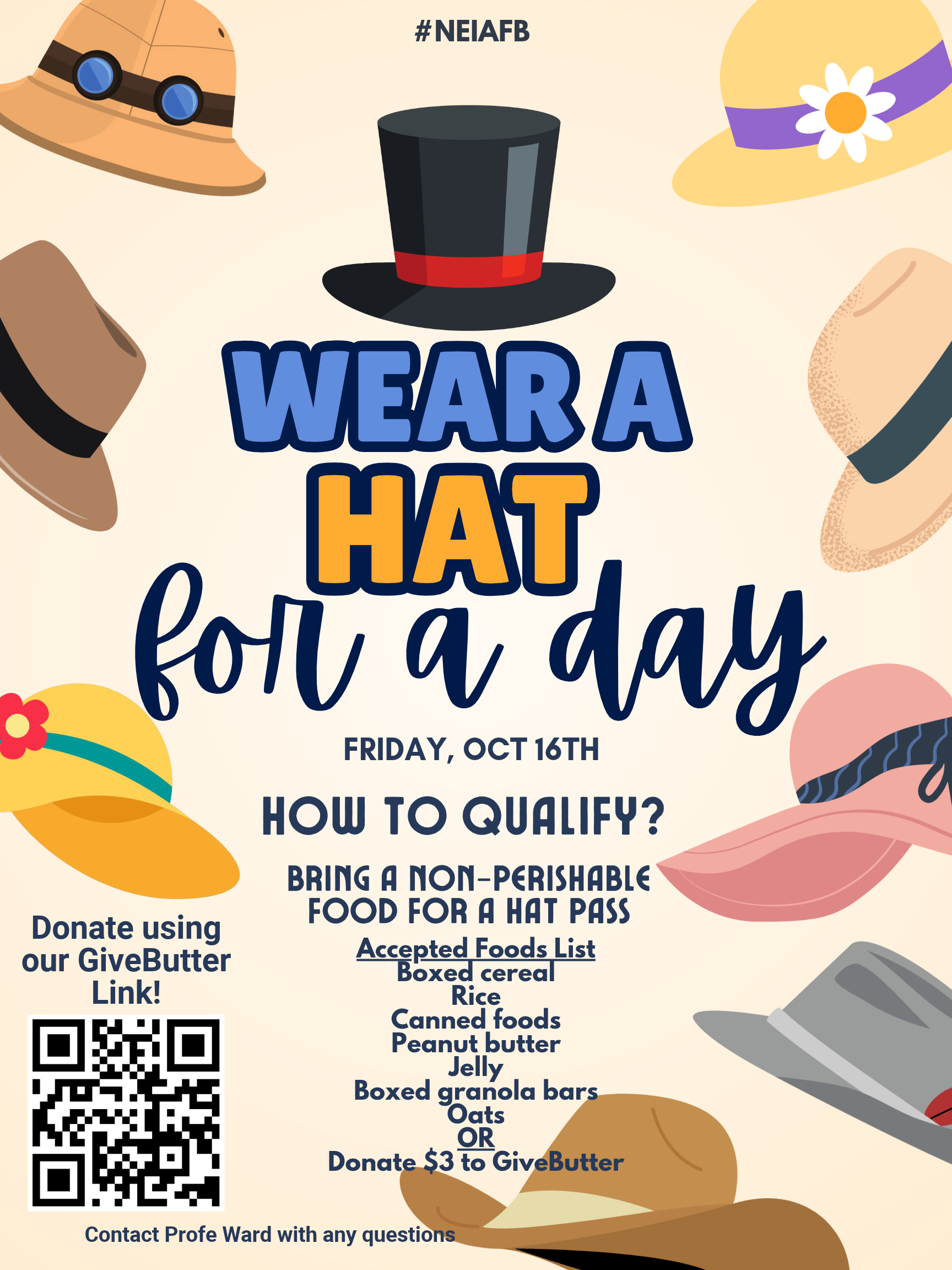 Wear a Hat Oct. 16 with NEIAFB Donation